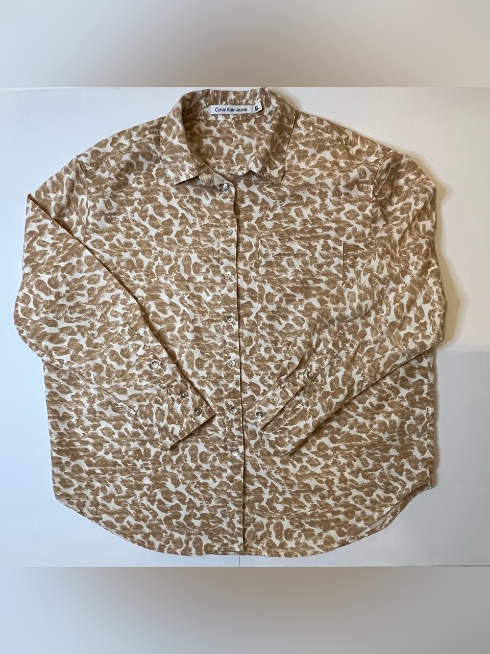 Y2K Calvin Klein Jeans Petite XL Leopard Print Lyocell Button Up Shirt